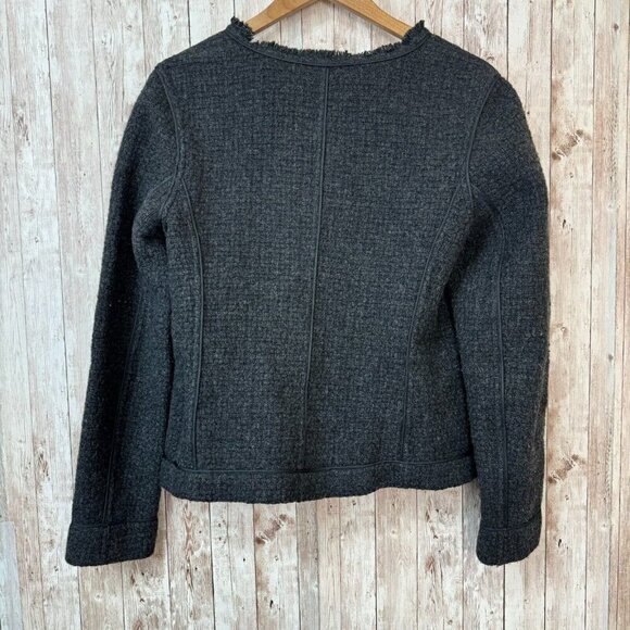 Vince Womens Blazer Jacket Raw-Edge Trim Collarless Patch Pockets Dark Gray 10 - Picture 3 of 14